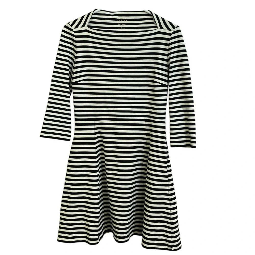 Kate Spade Broome Street Striped Knit Dress Boat Neck 3/4‎ Sleeve S
